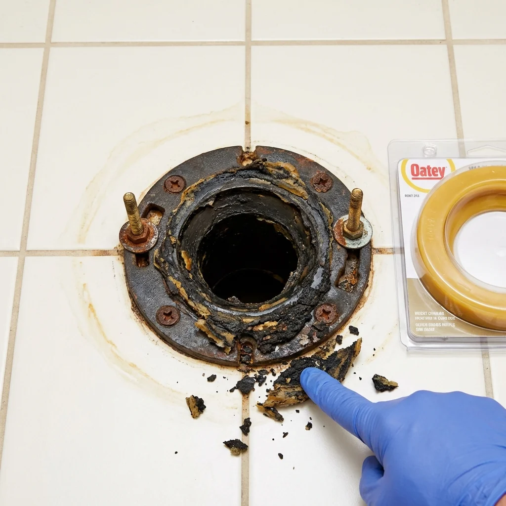 Failed wax ring showing water seepage at the base of a toilet in a Siletz, OR home